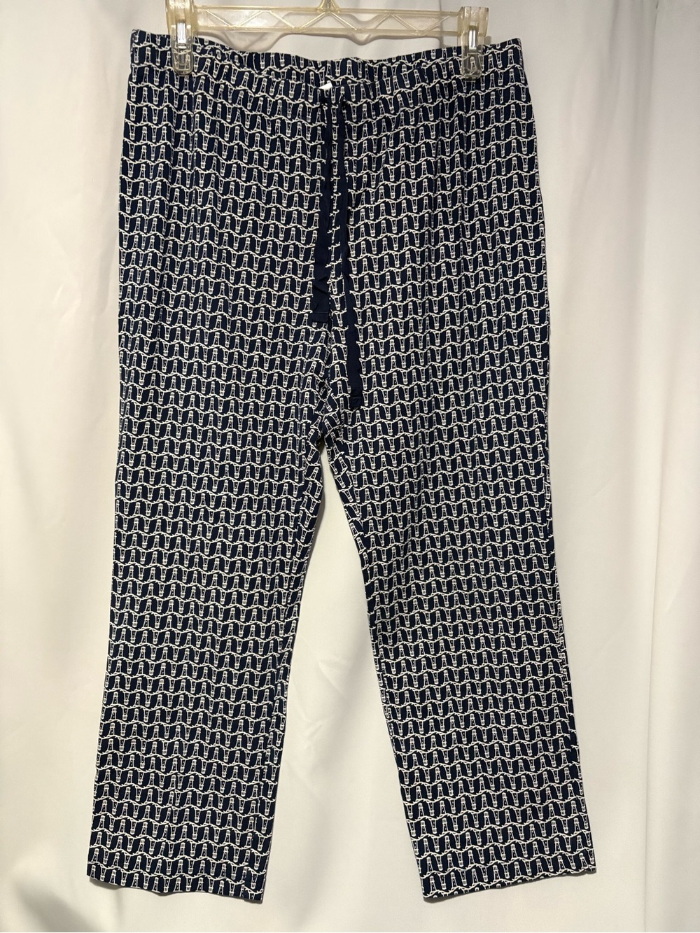 Lands' End Navy & White Patterned Drawstring Joggers